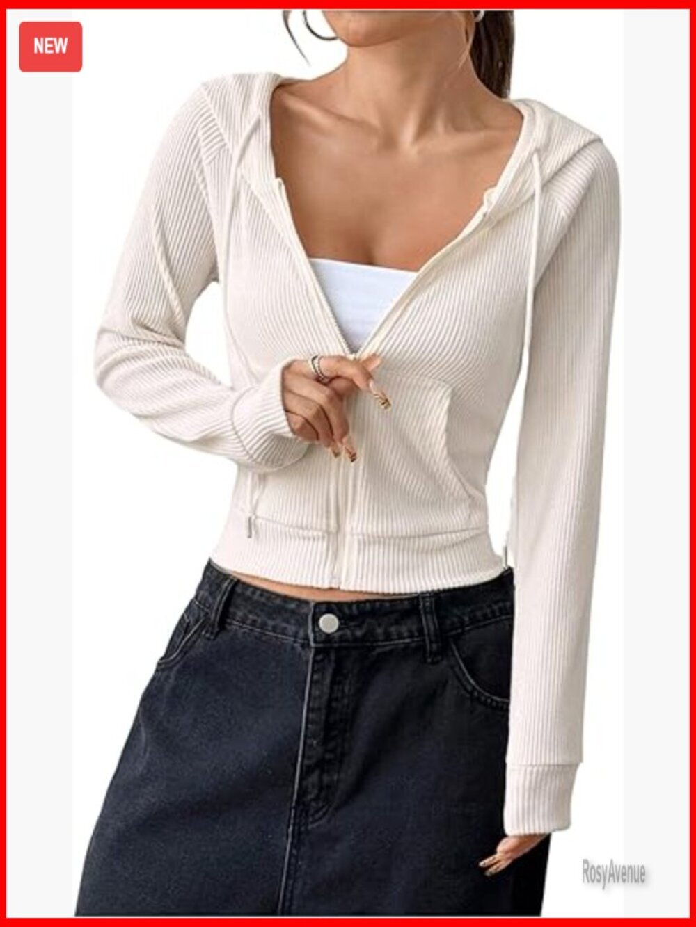 Crop Zip Up Hoodie Y2K Ribbed Knit Lightweight Workout Hooded Sweatshirt Jacket